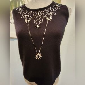 $400 OSCAR DE LA RENTA SILK WOOL RABHIT BLEND CRYSTAL BEADED EMBROID SWEATER M